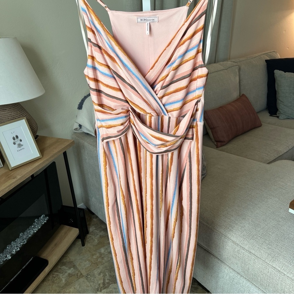BCBGeneration Women’s Striped Surplice Midi Dress Size L